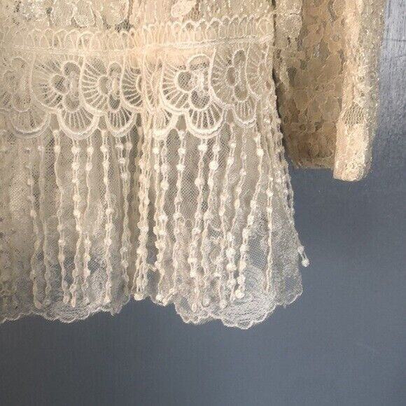 Peaces size Medium Lace & Fringe long sleeved open cardigan made in USA - Picture 4 of 7